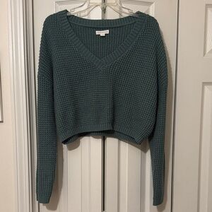 Aeropostale Cropped Teal V-Neck Waffle Sweater